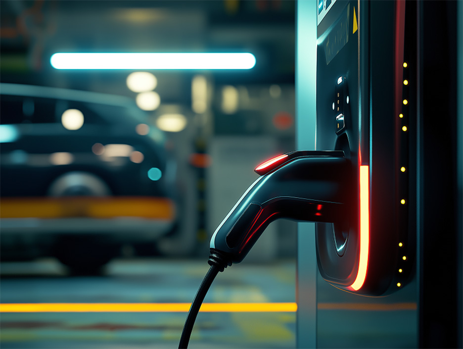 Close up of an EV charging station