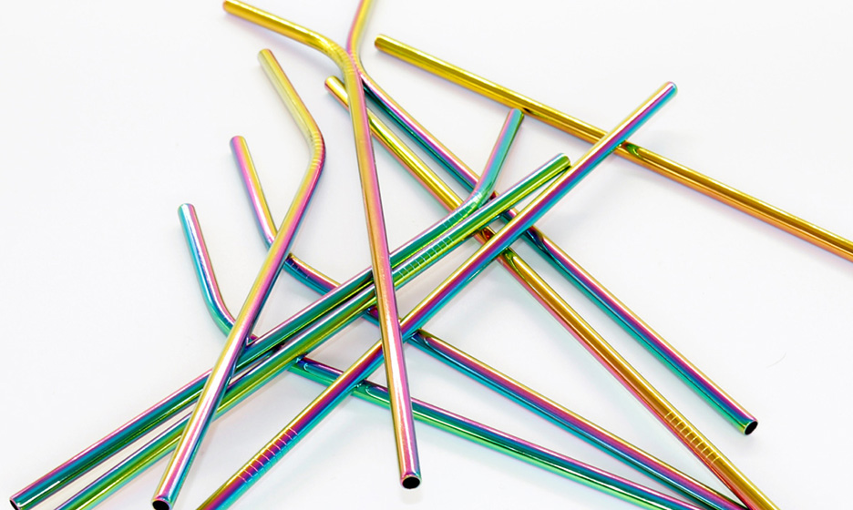 A pile of colorful metal straws.
