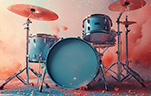 Thumbnail image of Drum set with colorfull smoke in the background.